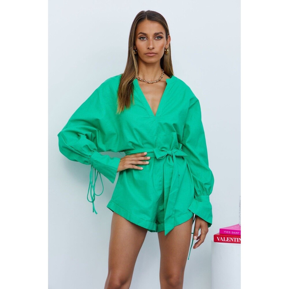 Hello Molly Green Long Sleeve Romper